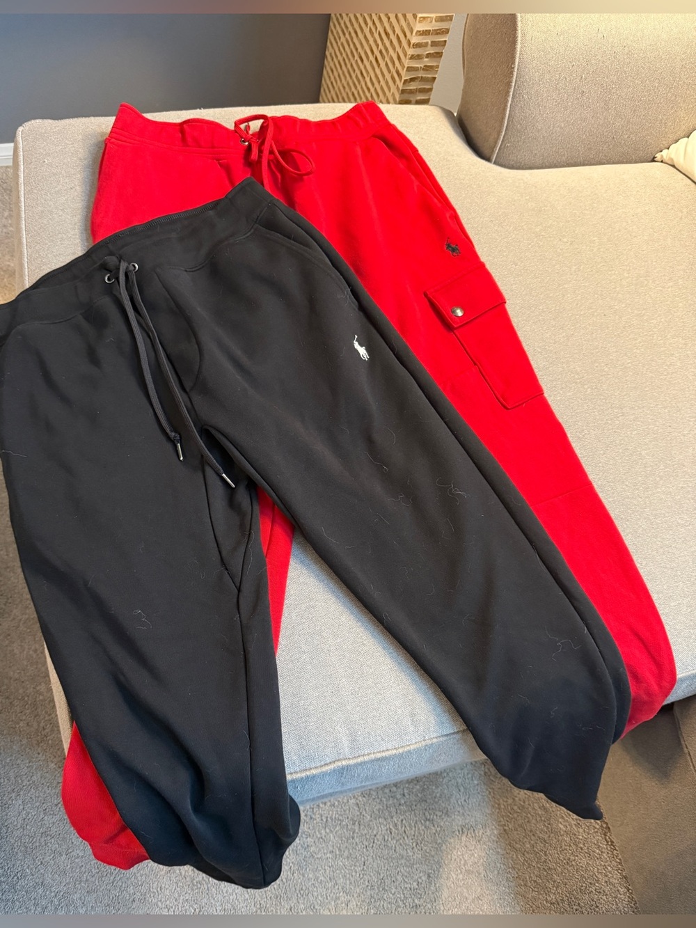 Polo by Ralph Lauren Men's Black and Red Cargo Jogger Sweatpants Small 2 pants